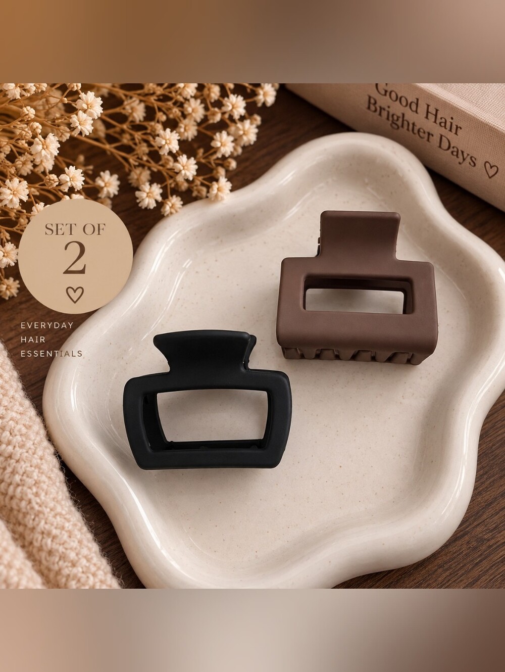 Matte Black and Brown Rectangle Hair Claw Clips - Neutral New